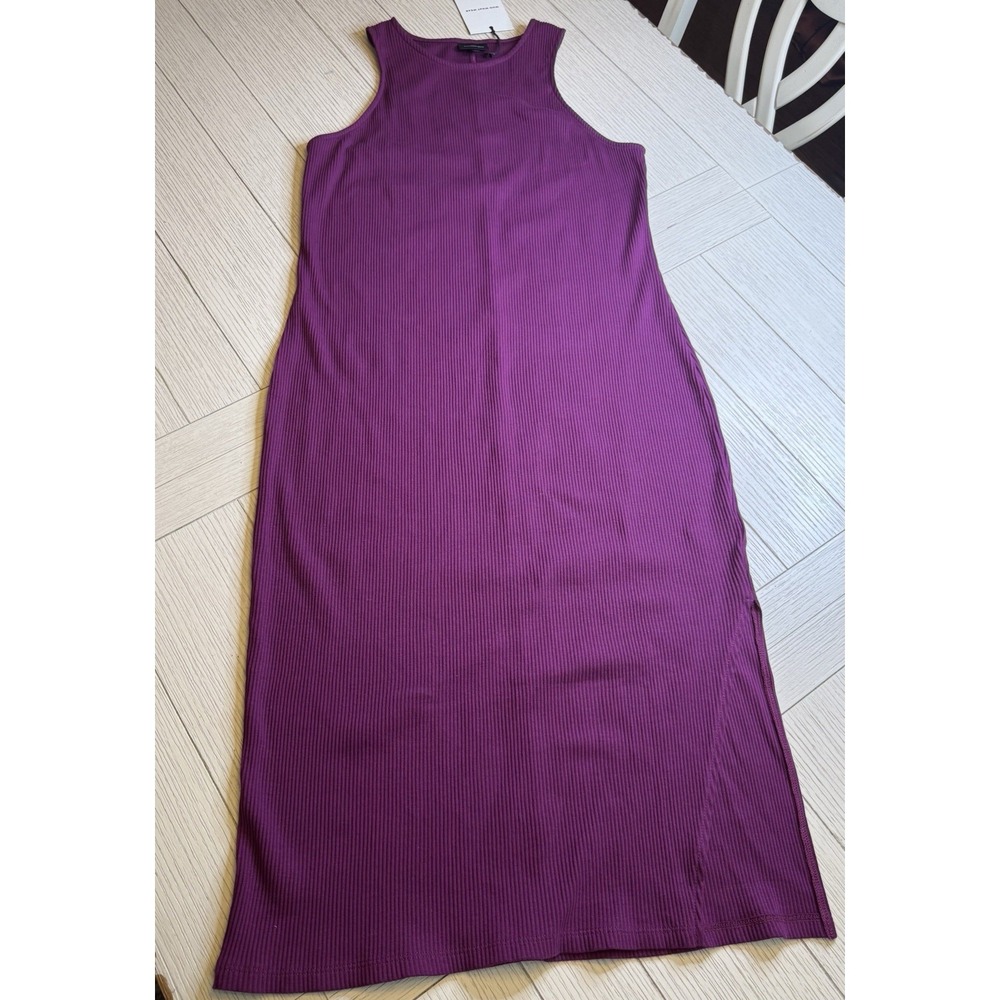 Who What Wear NWT Ribbed Sleeveless Plum Bodycon Midi Dress Side Slit Boho Sz L